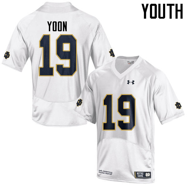 Youth NCAA Notre Dame Fighting Irish #19 Justin Yoon Stitched College Under Armour Authentic White Football Jersey XK10R63SL